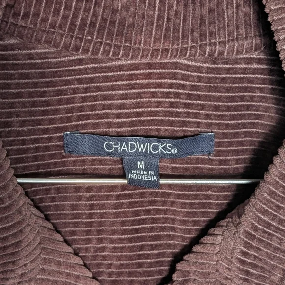 Chadwicks Women’s Dark Brown Corduroy Mandarin Collar Button Down Shirt Shacket - Picture 10 of 15